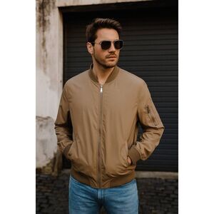Pull & Bear Slim Fitting Tan Bomber Jacket Size Men's Large